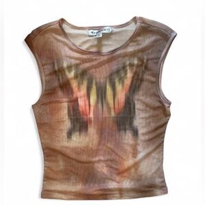 Madden Girl Sheer Mesh tan butterfly tank top. Size small. New